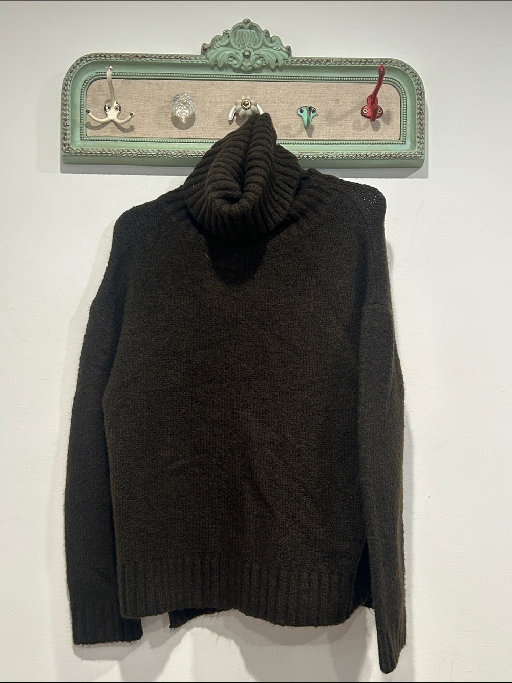 Olivaceous Women's small cozy brown bear knit chunky Turtleneck oversize Sweater